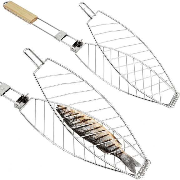 NORIZF 2-Pack Steel Fish Grill BasketPortable Locking Grill Rack for Small-Medium Fish,Camping&Home Bbq,Portable Locking Grill Rack Fish Grill Basket