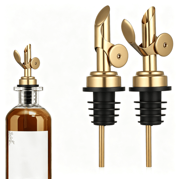 NORIZF 2 Pcs Weighted Stainless Steel Bottle Pourers,Olive Oil Dispenser Spout,Self Closing Liquor Pour Spout,Weighted Pourer for Liquor Bottles,Oil Bottles,Vinegar,Syrup and Alcohol,Gold