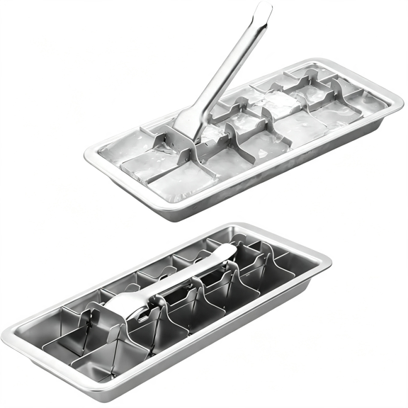 NORIZF 2 Sets Metal Ice Cube Trays, Stainless Steel Ice Cube Trays, 18-Slot Ice Cube Tray with Easy Release Handle, Detachable Ice Trays for Bars Kitchens Dishwasher, Stainless Steel Ice Cube