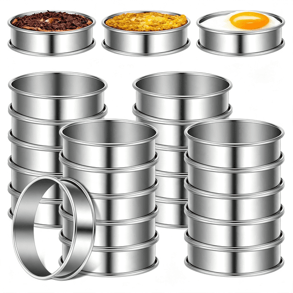 NORIZF 24 Pcs Cookie Rings for Baking 3 Inch|Stainless Steel Baking Rings Double Rolled Nonstick Tart Molds (Silver,3.39 X 0.87 Inches),Cookie Rings for Baking Nonstick & Double Rolled