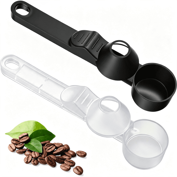 NORIZF 2Pcs Coffee Scoop with Funnel for Ground Coffee,Protein Powder & Tea,Funnel Scoop 2Tbsp Coffees Measuring Spoons,Prevents Spills Design (Black,Translucent White)