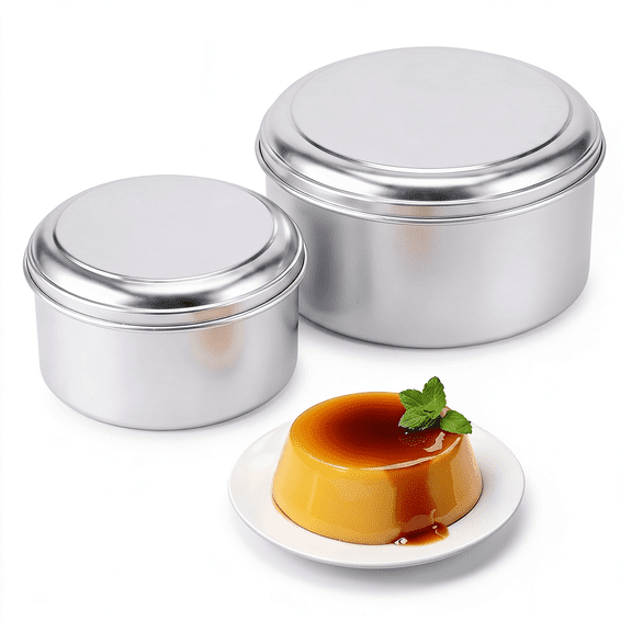 NORIZF 2Pcs Con Tapa Molde Aluminum Flan Mold with Lids for Baking Round Molde Para Flan Pan for Quesillo,Cheesecake Cupcake,Pudding,1.2L,2.0L