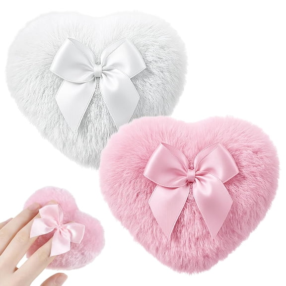 NORIZF 2Pcs Large Fluffy Dusting Heart Body Powder Puff for Face Powders,Ultra Soft Body Powders Puffs,Bodys Washable Reusable Makeup Puffs(White+Pink)