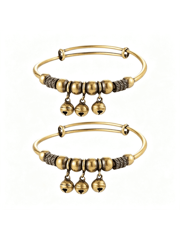 2Pcs Vintage Copper Retro Bell Bracelet Intricately Crafted with Timeless Design Adjustable Push-Pull Mechanism for Men Women Vintage Adjustable Real Copper Bracelet