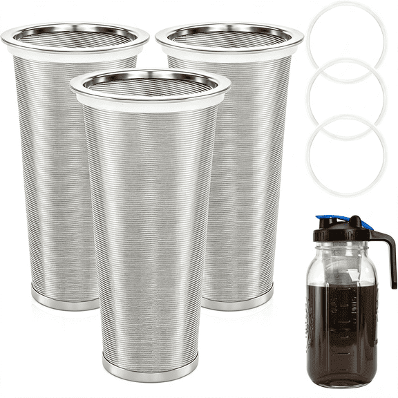 NORIZF 3 Pack Cold Brew Coffee Filter for 32Oz / 1Quart Wide Mouth Mason Jar, 304 Stainless Steel Strainer with Seal Ring, Coffee Tea Infuser Ultra Fine Mesh for Iced Coffee, Lemonade, Fruit Drinks