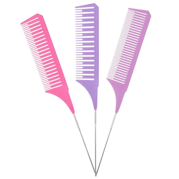 NORIZF 3 Pieces Foiling Comb for Highlighting, 3 Piece Colorful Rat Tail Comb Highlight Weaving Combs for Highlighting Metal Long Steel Pin Hair Dye Combs for Hair Stylist Salon Barbershop Home