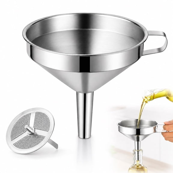 NORIZF 304 Stainless Steel Funnel with Filter Mesh, Funnels for Kitchen Use Filling Bottles, Strainer for Canning Brewing Oil Filtering, Mason Jar Liquid Transfer Kitchen Gadget(1Pc 5.7In)
