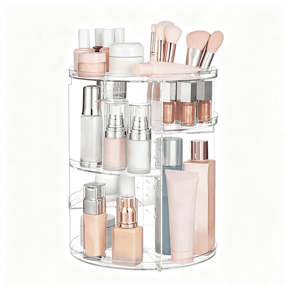 NORIZF 360 Rotating Makeup Organizer Adjustable Carousel Large Capacity Revolving Perfume Organizer Skincare Organizers Cosmetic Storage Spinning Holder for Vanity,Clear