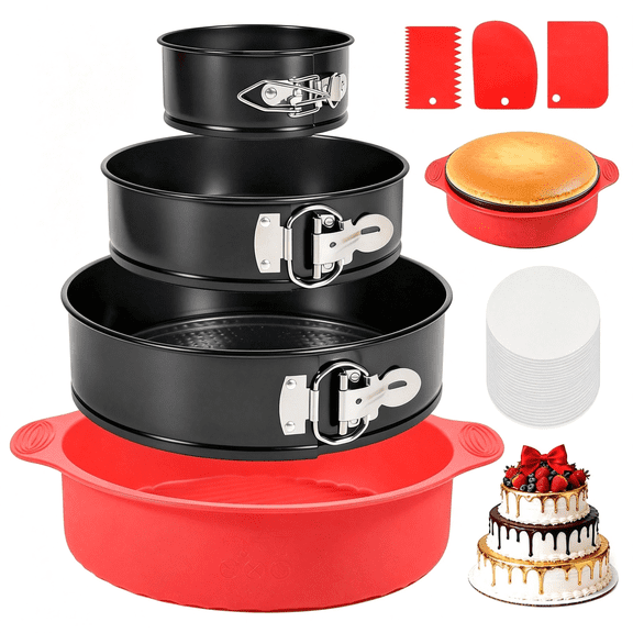 NORIZF 4 7 9 Inch Springform Pan Cheesecake Pan with Silicone Protector, 50 Pcs Parchment Paper Liners, Leakproof Round Cake Pan for Baking in Water Bath Nonstick Spring Form Pan