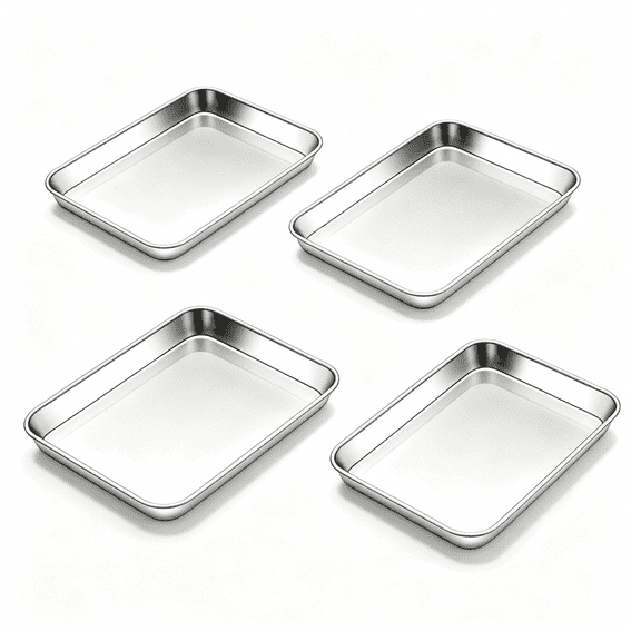 NORIZF 4 Pack Baking Sheet,9 X 7"Es Stainless Steel Cookie Tray Set for Cooking Toasting,Mini Metal Cookie Toaster Oven Baking Pan Non Stick,Rustproof&Mirror Finish,Dishwasher Safe