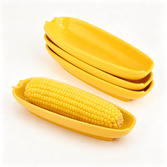 NORIZF 4 Pcs Ceramic Corn on the Cob Holders 8. 8 Inch on the Corn Dishes Plates Non-Slip Bottom Microwave Oven Dishwasher Safe for Family Or Restaurant (Gold)