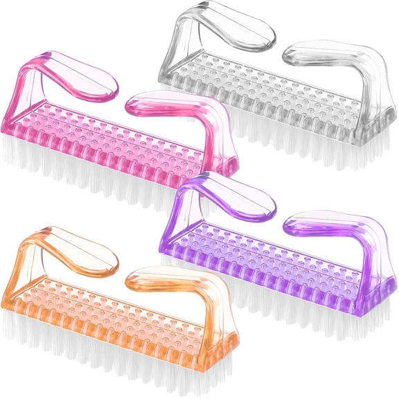 NORIZF 4 Pieces 3X1.5X1" Handle Plastic Nail Brush Nail Hand Scrubbing Cleaning Brush, Nail Brush with Handle (Pink,Clear,Orange,Purple)
