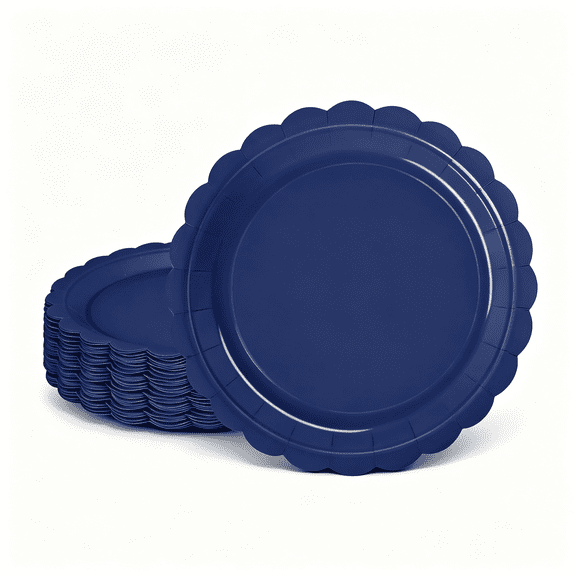 NORIZF 48 Pcs Navy Blue Scalloped Paper Plates 7 Inch, Disposable Blue Dessert Plates for Birthday Party, Baby Shower, Wedding, Graduation, Tea Party, Cake " Dessert Plates