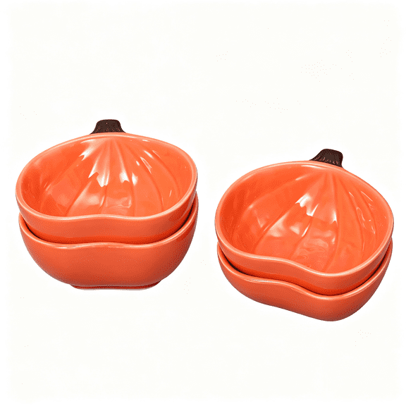 NORIZF 4Pcs Fall Ramekins 6 Oz Oven Safe Pumpkin Ceramic Ramekins Small Creme Dishes Dipping Pumpkins Baking Dish Thanksgiving Pumpkin Shaped Bowl Plates for Party Snack Serving Dip Sauce Condiment