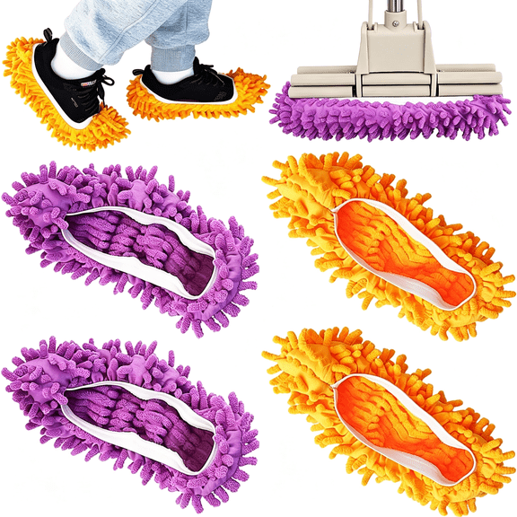 NORIZF 4Pcs Shoes Cover Dust Duster,Washable Mop Slippers Shoes for Floor Cleaning,Reusable Microfiber Duster Mops for House,Office,Bathroom,Kitchen Cleaning (2Pairs)