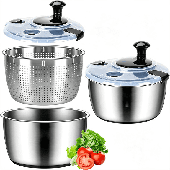 NORIZF 5.3 Qt Stainless Steel Salad Spinner,Vegetable Spinners,Lettuce Spinner,Fruit Washer,Large Salad Spinners,Dishwasher Safe,304 Stainless Steel Bowl & Basket