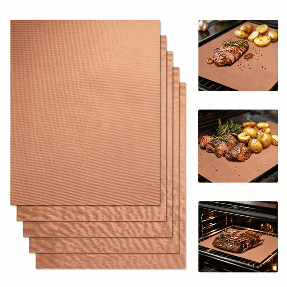 NORIZF 5 Copper Grill Mats Nonstick Bbq Grill Mats for Outdoor Grilling,Reusable Grill Cooking Mats for Gas,Charcoal&Electric Grills,15.75X13 In,Copper Grill Mats for Outdoor Grill