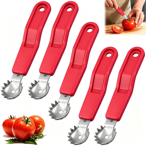 NORIZF 5 Pcs Tomato Corer Tool Strawberry Huller Stem Remover,Handle with Hole,Stainless Steel,Fruit Corer Tool for Tomato Strawberry Tomato Corer Tool