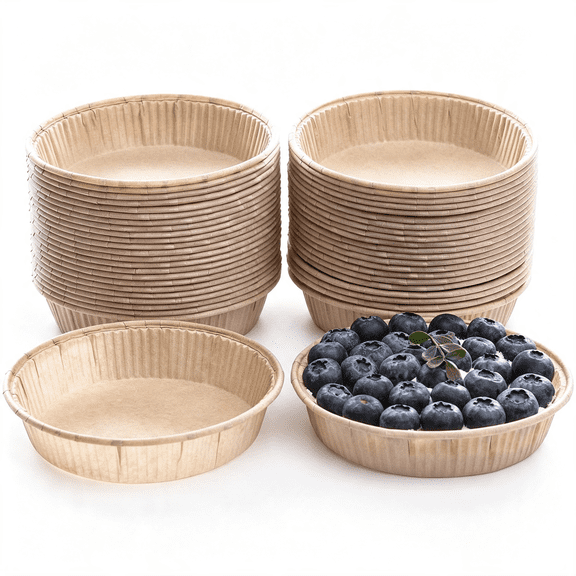 NORIZF 50Pcs Paper Mini Tart Pans,4" Mini Pie Tins,Disposable|Non-Stick,Unbleached,Mini Quiche Pans,Oven Safe,Microwave Safe,Freezer Safe,Shallow Bakeware Cups