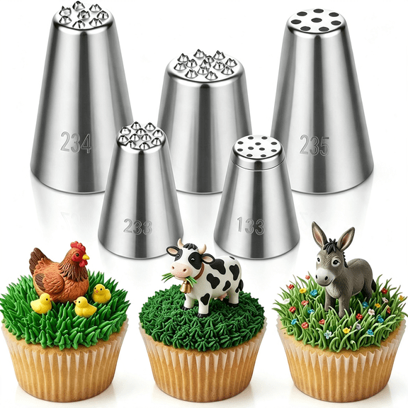 NORIZF 5Pcs Grass Piping Tip, Grass Tip for Cake Decorating Cupcakes & Diy Baking Supplies, Professional Grass Piping Tip