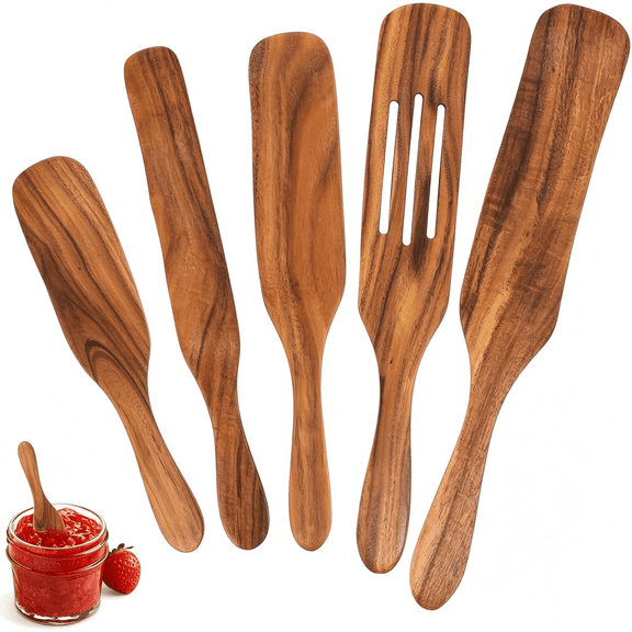 NORIZF 5Pcs Wooden Spurtle Set Spurtles Kitchen Tools Wooden Spurtle Spatula Wooden Spurtle Kitchen Utensils Spurdle for Cooking Wood Slotted Spurtle Spatulas Spoons Set for Cooking Stirring Mixing