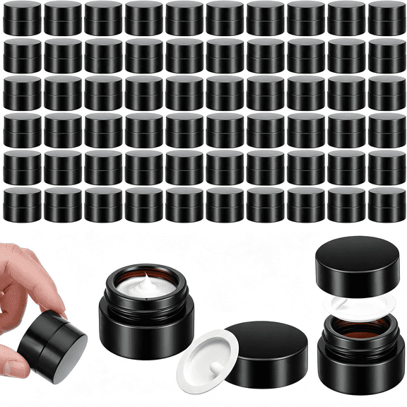 NORIZF 60Pcs Small Sample Containers with Lids,5Ml Amber Glass Sample Jars for Cosmetics,Uv Protection Refillable Mini Jars for Skincare,Cream,Essential Oil Storage (1.3"X1.3"X1")