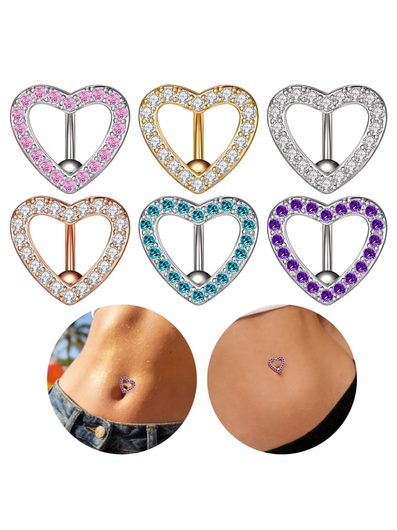 6Pcs Floating Belly Button Rings,Electroplating Belly Rings,Stainless Steel with Copper Belly Button Piercing Cute Belly Button Rings,Multicolor
