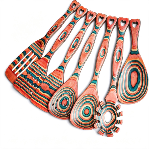 NORIZF 7-Piece Wooden Cooking Utensils, Wooden Spoons for Cooking, Wooden Utensil Set, Pinkish-Orange Cooking Spoons, Non-Stick Spoon, Kitchen Utensils