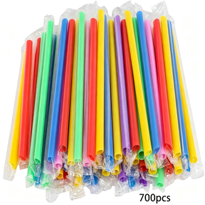 NORIZF 700 Pcs Jumbo Wide Plastic Straws (0.43" Diameter  9" Long) Individually Wrapped Large Colorful Straws for Boba Tea,Smoothie and Party Beverages