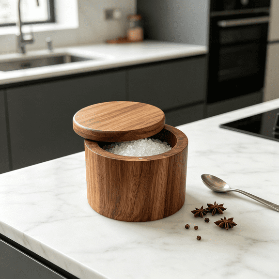 NORIZF Acacia Salt Cellar,Wood Salt Box with Swivel Cover,Spice Keeper,Wood Jar for Kitchen,Perfect for Keeping Table Salt,Gourmet Salts,Herbs Or Favorite Seasonings