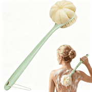 NORIZF Back Scrubber for Shower,15.7"Loofah with Handle,Back Shower Brush with Bristles and Loofah,Dry Brushing Body Brush for Cleanse Back and Hard to Reach Areas with Curved Long Handle