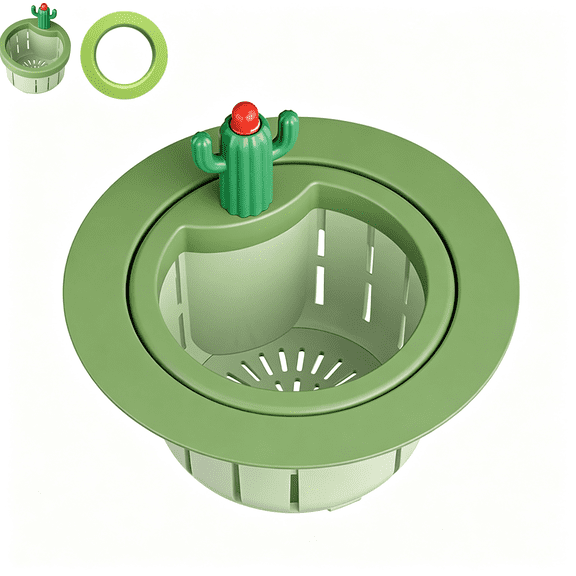 NORIZF Cactus Sink Strainer Basket with Widened Gasket,Green Kitchen Sink Strainer Fits 3.07"-4.25" Drains,Automatic Dumping Sink Filter Basket for Anti-Clog Food Catching(0.11 Lbs,1 Pack)