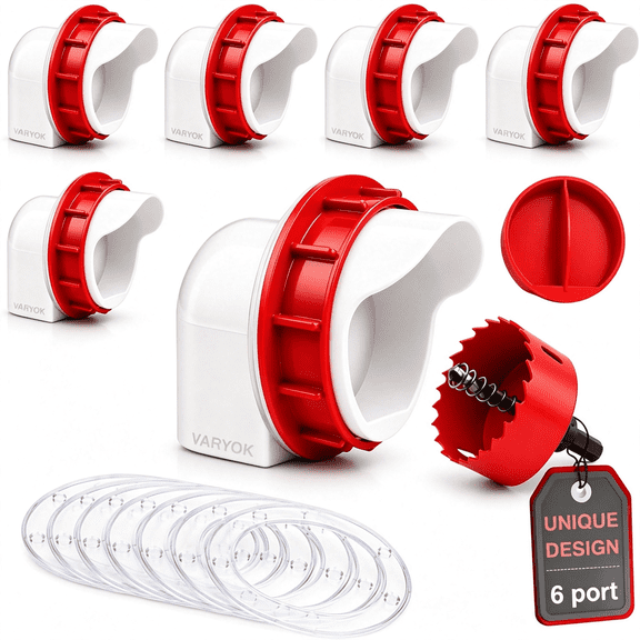 NORIZF Chicken Feeder Port Kit,6 Ports No Waste Automatic Chicken Feeder Cups with Rainproof Covers,3.15"Hole Saw,Diy Gravity Poultry Feeder for Buckets,Barrels,Bins&Troughs