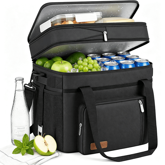 NORIZF Cooler Bag Double Deck-60 Can Leakproof Insulated Portable Soft Lunch Cooler,Extra Large Expandable Ice Chest Cooler for Beach,Picnic,Camping,Shopping