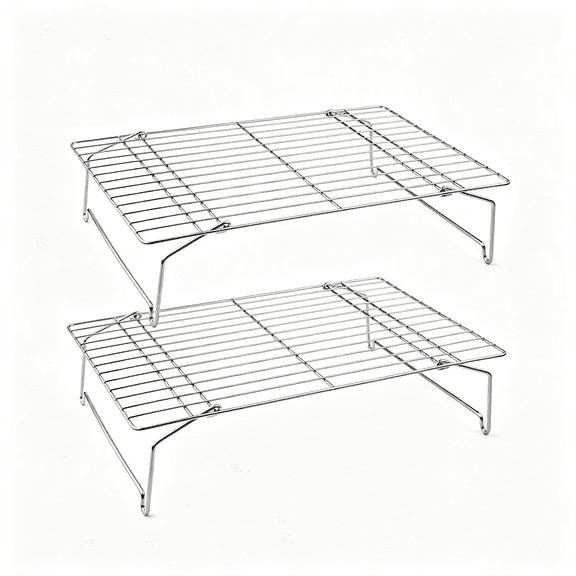 NORIZF Cooling Rack Set of 2,2-Tier Stackable Stainless Steel Wire Racks for Baking Cooking Cooling Roasting,Collapsible & Heavy Duty,Oven Safe & Easy Clean,15" X 10",Silver
