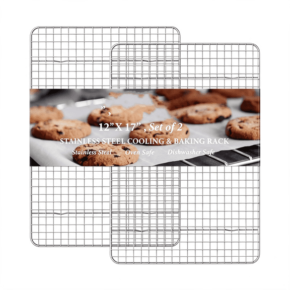NORIZF Cooling Rack Stainless Steel,Heavy Duty Cooling Racks for Cooking and Baking,Oven Safe Wire Rack for Cooking,Baking Rack for Oven Cooking Fits Half Sheet Cookie Pan,12" X 17",2-Pack