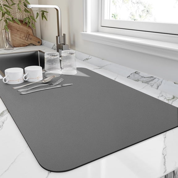 NORIZF Dish Drying Mat for Kitchen Counter,Heat Resistant Drainer Mats with Non-Slip Rubber Backed,Hide Stain Kitchen Super Absorbent Draining Mat,Easy to Clean Dish Rack Pad,Dark Grey 16"X18"
