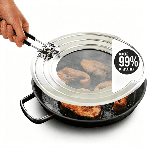 NORIZF Dishwasher-Safe Splatter Screen Guard for Frying Pan Grease-Shields 99% of Stove Top from Bacon,Fry Oil,Or Deep Fryer Splash-Easy Kitchen Storage Foldable Heat-Resistant Silicone Handle