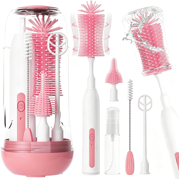 NORIZF Electric Bottle Brush Cleaner,Rechargeable Baby Bottle Cleaning Kit with Formula Mixer,Silicone Nipple&Straw Brush,Soap Dispenser,Drying Rack-Ipx7 Waterproof,Long Battery Life