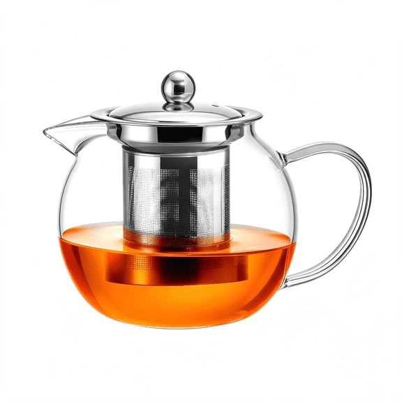NORIZF Glass Teapot with Infuser,Clear Tea Pot for Stove,22 Oz/650 Ml Tea Kettle,Tea Maker and Brewer with Removable 18/8 Stainless Steel Infuser for Loose Leaf Or Blooming Tea,Camping,Travel