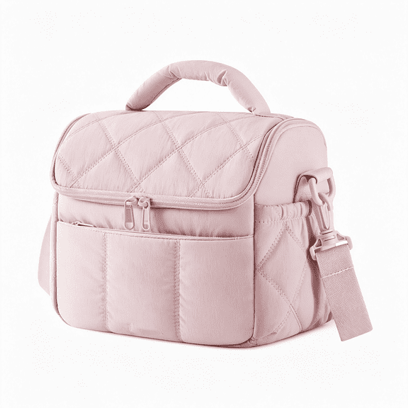 NORIZF Insulated Lunch Bags for Women,Cute Quilted Lunch Box,Lightweight Puffy Padded Waterproof Lunch Tote,Reusable Lunch Cooler for Work Picnic Travel,Pink