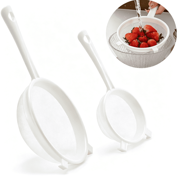 NORIZF Kefir Strainer Set,2-Size Plastic Non-Metal Sieve with Fine Mesh,6.3"&3.9" Diameter Double-Size for Kefir Grains,Milk Kefir,Water Kefir&Kombucha-Durable,Food Grade&Easy Clean