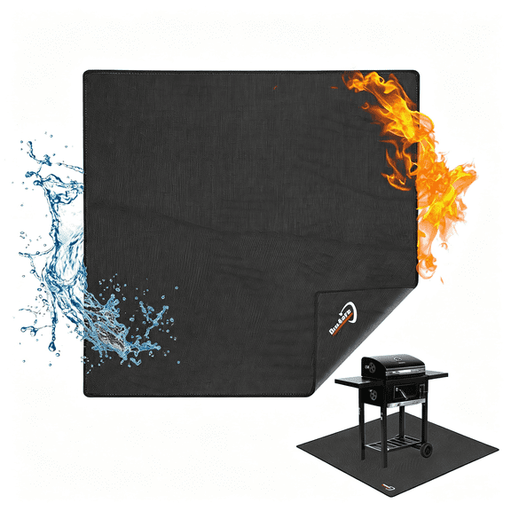 NORIZF Large under Grill Mat 48" Square Fire Pit Mat,4 Layers Fireproof Grill Pads Protect for Deck,Patio,Outdoor Charcoal,Smokers,Wood Floor,Indoor Fireplace,Reusable Oil-ProofWaterproof,Black