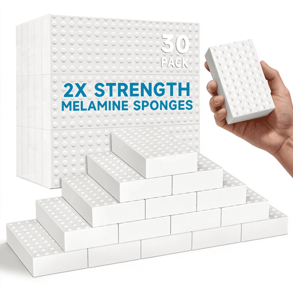 NORIZF Magic Sponge Cleaning Eraser, 30 Pack 2X Density Premium Melamine Sponges Foam Pads for Deep Cleaning, Long Lasting Multi-Surface Use on Kitchen, Bathroom, Floor, Walls