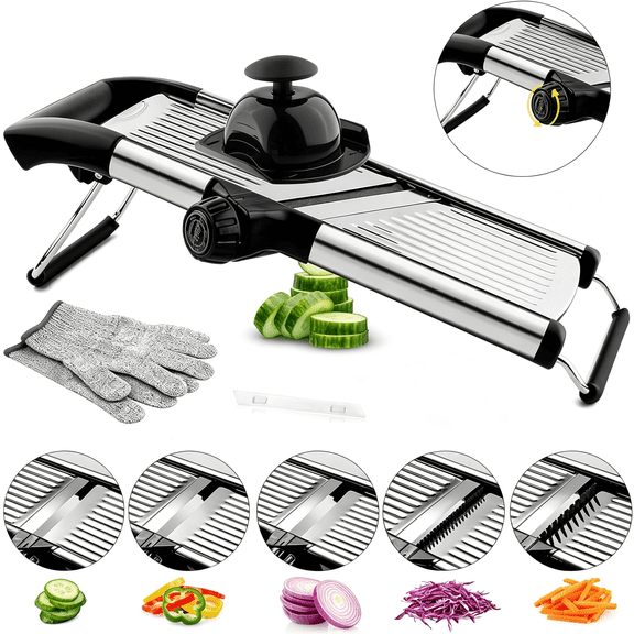 NORIZF Mandoline Slicer,Mandoline Slicer for Kitchen,Adjustable Mandolin,Stainless Steel Mandoline,Vegetable Slicer,Potato,Onion,Cucumber,Tomato,Veggie Slicer with Cut-Resistant Gloves