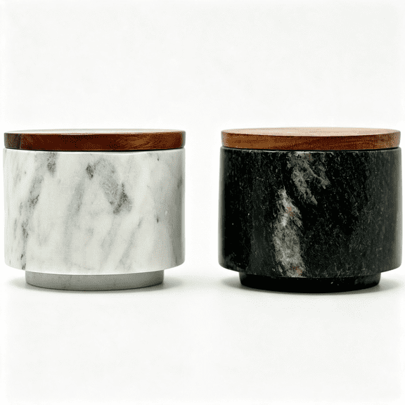 NORIZF Marble Salt Cellar Pepper Cellar Set,Stackable Large Black/Grey & White Salt and Pepper Holder Duo W/Air-Tight Tops,Space-Saving Multi-Purpose Spice P" Pots,Marble Salt Pigs with Lids