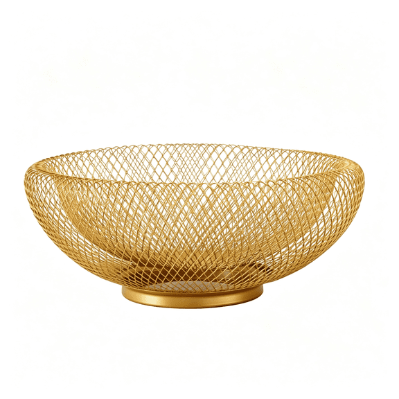 NORIZF Metal Wire Woven Fruit Storage Bowl Basket for Kitchen, Large Black Mesh Fruit Stand, For, Pine, Banana, Orange, Lemon, Pear, Strawberry, Watermelon (Gold, Small)