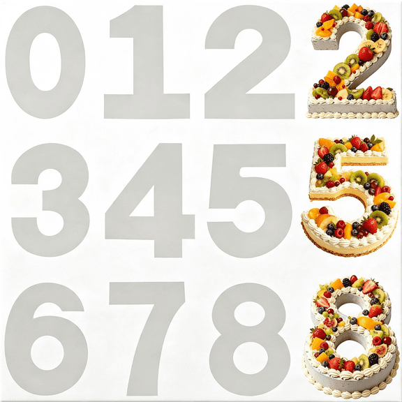 NORIZF Number Cake Mold Baking Forms Moulds,9Pcs 0-8 Cake Number Stencils,12In Numbers Cake Pans,Flat Plastic Mold Numerical Templates Cutting for Diy Cakes Cookies Pastry Home Party Supplies