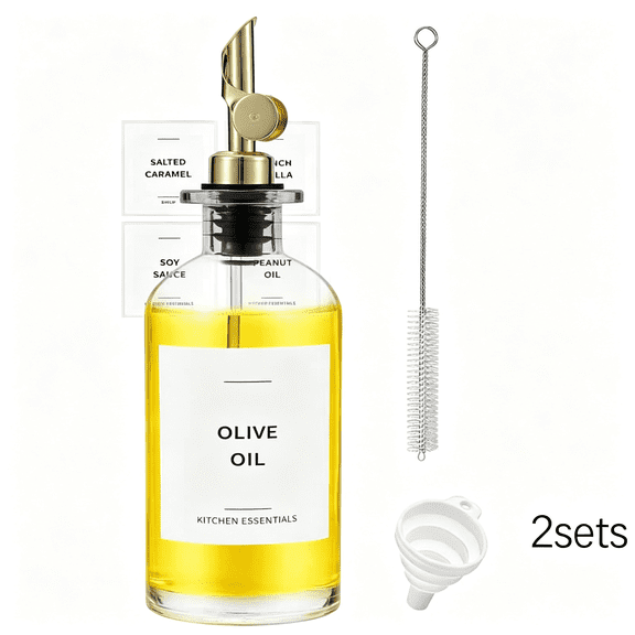 NORIZF Oil Dispenser for Kitchen, Glass Olive Oil Dispenser Bottle Set of 2, Glass Oil Dispenser Gold