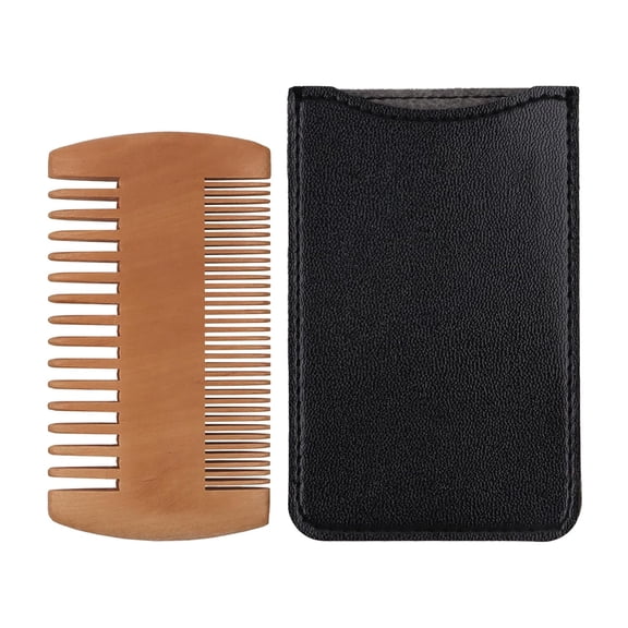 NORIZF Pearwood Beard Comb,Wooden Beard Comb for Men with Leather Case,Dual-Sided Teeth for Beard Grooming Durable Wooden Comb